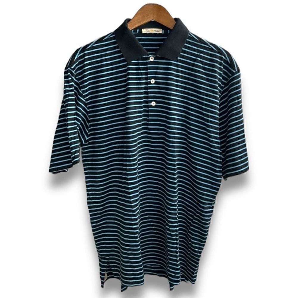 Black and Blue Striped Peter Millar Crown Crafted Golf Polo Shirt Size M